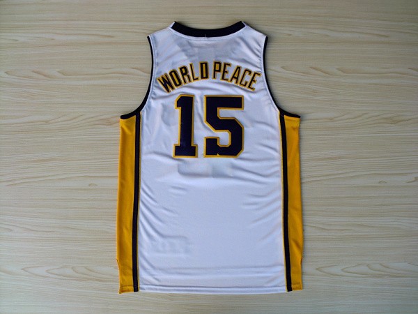Camiseta World Peace #15 Los Angeles Lakers Blanco - Haga un click en la imagen para cerrar
